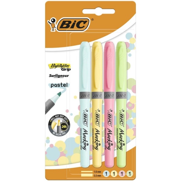 Bic Set Markere Evidentiatoare Brite Liner Grip Pastel 4 Bucati Multicolor 32531362