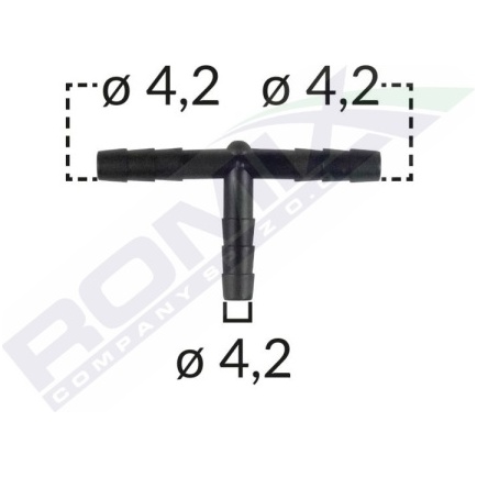 Conector Teu Furtun Conducte Universal 4.2mm - Negru Set 5 Buc  Romix C60653-RMX