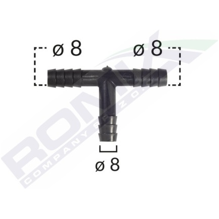 Conector Teu Furtun Conducte Universal 8mm - Negru Set 5 Buc  Romix C70109-RMX