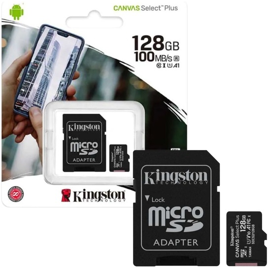 Card de memorie MicroSD Kingston Canvas Select Plus, 128GB, 100MB/s, cu adaptor PNI-KIMSD128