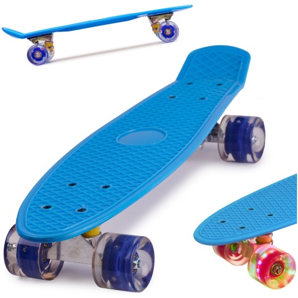 Skateboard Penny Board pentru copii cu roti din cauciuc, iluminate LED, culoare Albastra AVX-KX5375_2