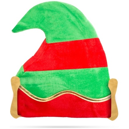Căciulă de Elf - poliester - roșu / verde - 35 x 32 cm 58271