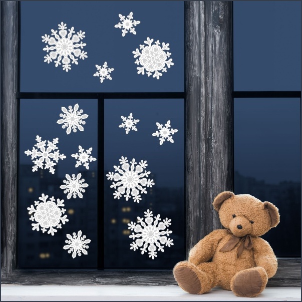 Decorațiuni de geam, cu motive de Crăciun - set cu cristale de gheață - hârtie - albe 58743