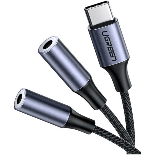 Adaptor Ugreen Pentru Căști Cu USB Tip C La 2x Mini Jack De 3,5 Mm Negru (CM445)  6957303821907