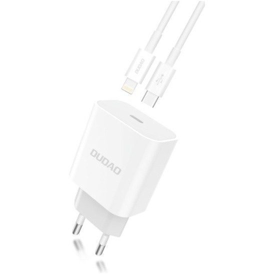 Dudao Fast EU USB Type C Power Delivery 18W încărcător + Cablu USB Type C / Cablu Lightning 1m Alb (A8EU + Cablu PD Alb)  6970379616666