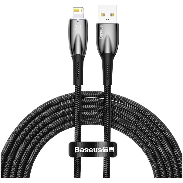 Cablu Baseus Glimmer Series Cu încărcare Rapidă USB-A - Lightning 480Mb/s 2.4A 2m Negru  CADH000301