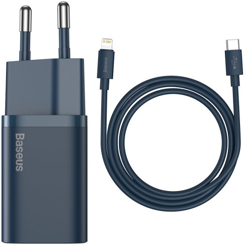 Încărcător De Perete Rapid Baseus Super Si 1C USB Type C 20 W Power Delivery + USB Type C - Cablu Lightning 1m Albastru (TZCCSUP-B03) 