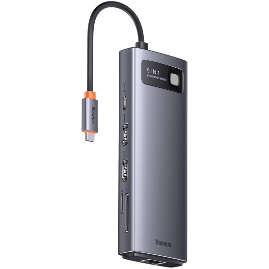 Baseus Metal Gleam Series Docking Station HUB 9 în 1 USB Tip C - 2 X HDMI / 2 X USB 3.2 Gen. 1/1 X USB 2.0 / 1 X Power Delivery / 1 X Cititor De Carduri SD / 1 X Cititor De Carduri TF / 1 X RJ-45 Gri (WKWG060013) 