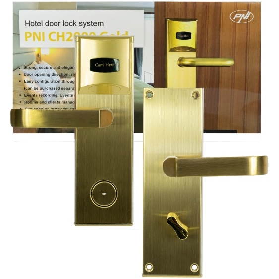 Yala control acces hotelier PNI CH2000L Gold cu cititor de card deschidere pe partea stanga PNI-CH2000LG