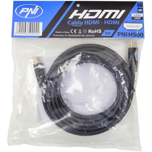 Cablu HDMI PNI H500 High-Speed 1.4V, plug-plug, Ethernet, gold-plated, 5m PNI-HDMI5M