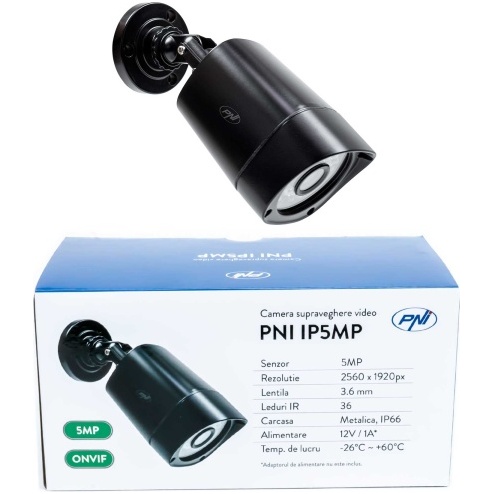 Camera supraveghere video PNI IP5MP cu IP, 5MP, H.265, ONVIF, de exterior si interior IP66 PNI-IP05MPX