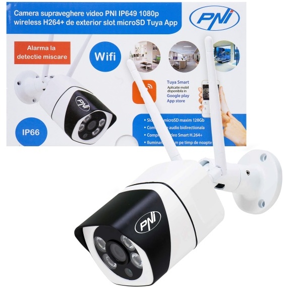 Camera supraveghere video PNI IP649 cu IP, 2MP 1080P, WiFi, slot card micro SD, compatibila cu aplicatia Tuya Smart PNI-IP649