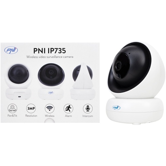 Camera supraveghere video PNI IP735 3Mp cu IP P2P PTZ wireless, slot card microSD, control din aplicatie PNI-IP735